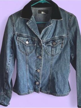 Vintage GUESS Tailored Denim Jacket with Velvet Collar